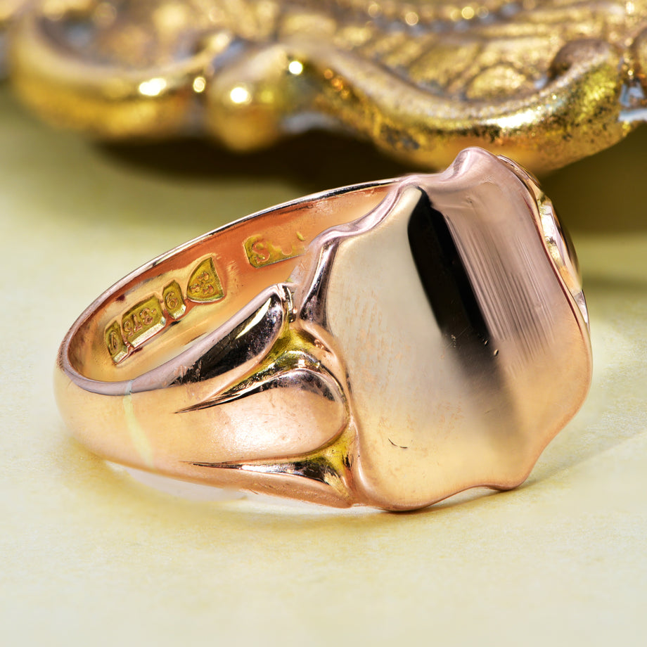 The Antique 1915 Rose Gold Shield Signet Ring - Antique Jewellers