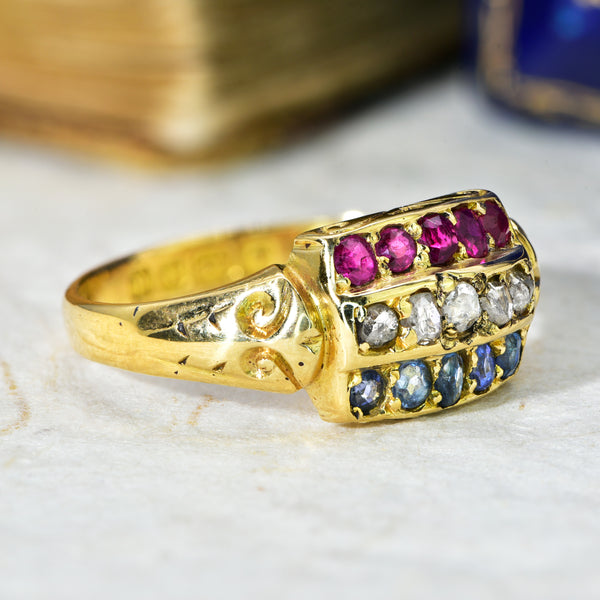 The Antique 1903 Edwardian Ruby, Diamond and Sapphire Ring - Antique Jewellers