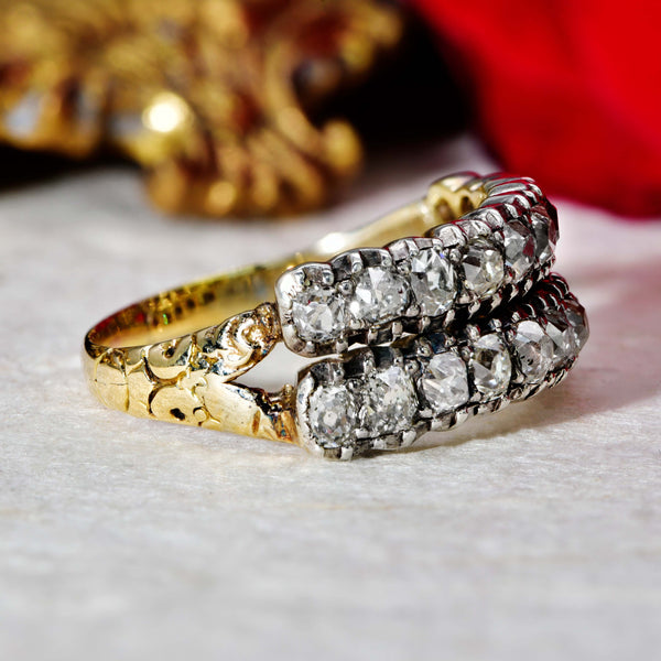 The Antique Early Victorian Twenty Old Cut Diamond Half Hoop Ring - Antique Jewellers
