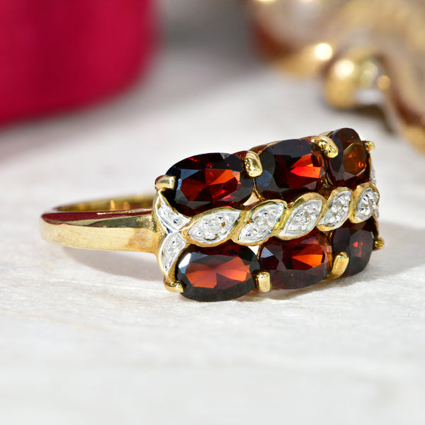 The Contemporary Mozambique Garnet and Single Cut Diamond Ring - Antique Jewellers