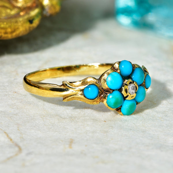 The Antique Eight Turquoise and Diamond Ring - Antique Jewellers