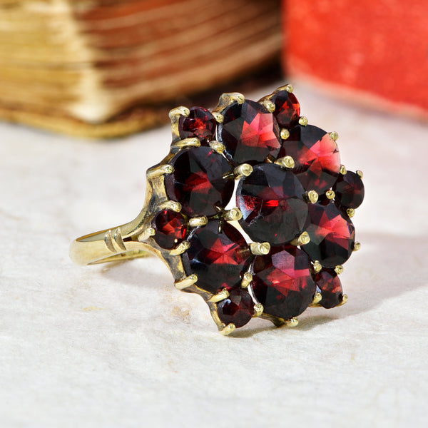 The Vintage Stepped Garnet Cluster Ring - Antique Jewellers