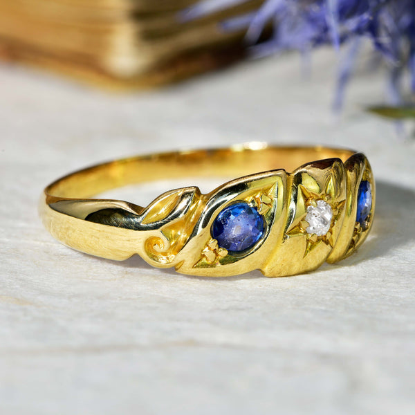 The Antique Edwardian 1907 Old Cut Diamond and Sapphire Ring - Antique Jewellers