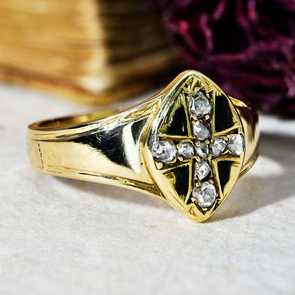 The Antique Victorian 1870 Cross Of Diamonds Mourning Ring - Antique Jewellers