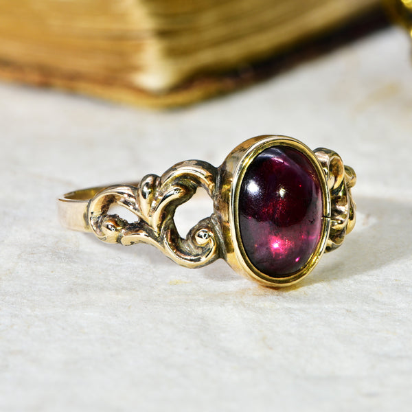 The Ornate Shouldered Light Red Cabochon Ring - Antique Jewellers