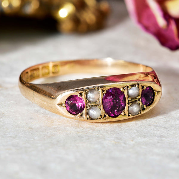The Antique Victorian Garnet and Pearl Exquisite Ring - Antique Jewellers