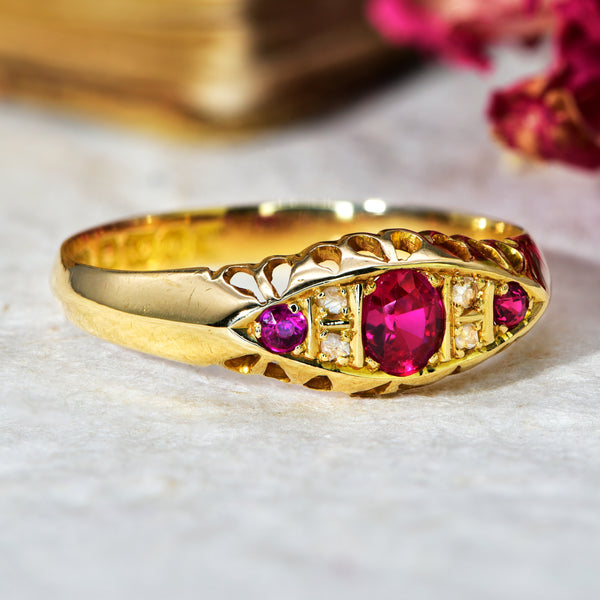 The Antique Art Deco 1921 Synthetic Ruby and Diamond Ring - Antique Jewellers