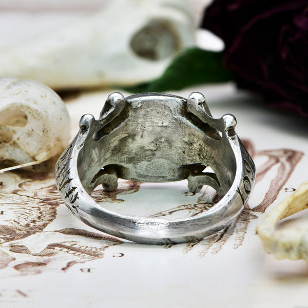 The Ancient 1601 Renaissance Silver Memento Mori Portrait Ring - Antique Jewellers