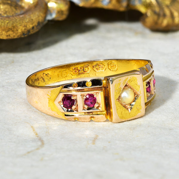 The Antique Victorian 1892 Pearl and Ruby Ring - Antique Jewellers