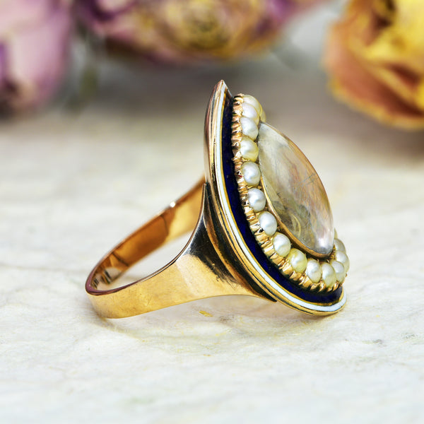 The Georgian Pearl and Enamel Mourning Ring - Antique Jewellers