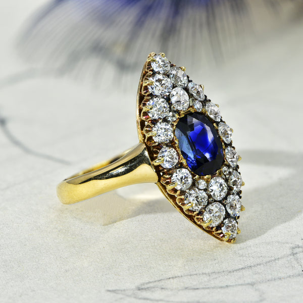 The Antique Late Victorian Ceylon Sapphire and Diamond Ring - Antique Jewellers