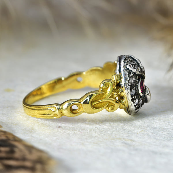 The Antique Ruby & Diamond Owl Ring - Antique Jewellers