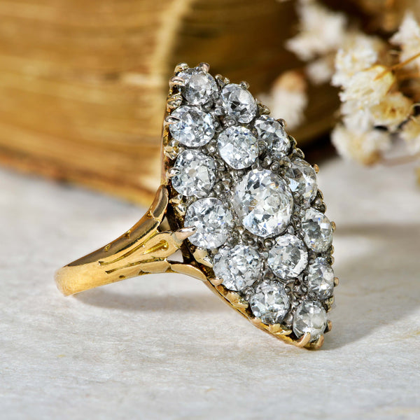 The Antique Victorian Marquise Old European Cut Diamond Ring - Antique Jewellers