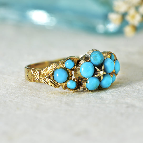The Antique Victorian Gold and Turquoise Forget-Me-Not Ring - Antique Jewellers