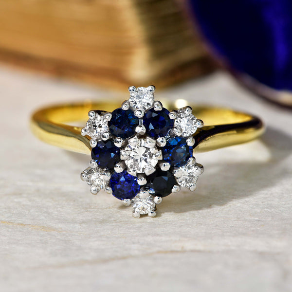 The Vintage 1975 Sapphire and Brilliant Cut Diamond Flower Ring