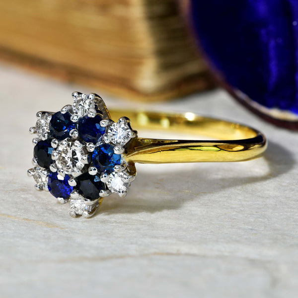 The Vintage 1975 Sapphire and Brilliant Cut Diamond Flower Ring