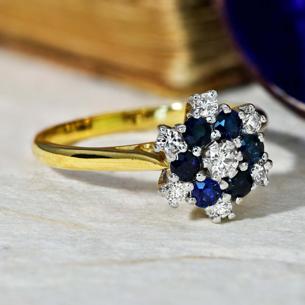 The Vintage 1975 Sapphire and Brilliant Cut Diamond Flower Ring